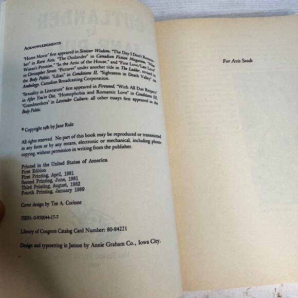 Lot 2 Jane Rule Outlander 1982 & Theme for Diverse Instruments 1990 Naiad Press - Picture 4 of 7